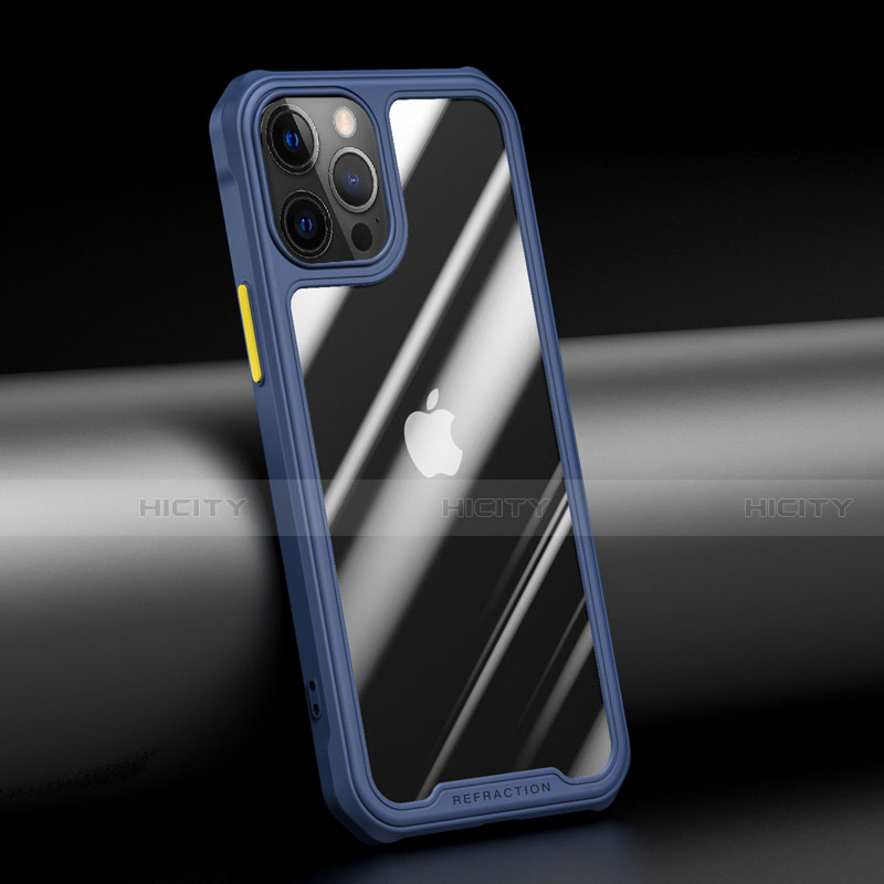 Apple iPhone 12 Pro Max用ハイブリットバンパーケース クリア透明 プラスチック 鏡面 カバー M04 アップル ネイビー