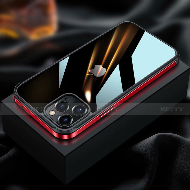 Apple iPhone 12 Pro Max用ケース 高級感 手触り良い アルミメタル 製の金属製 バンパー カバー アップル レッド