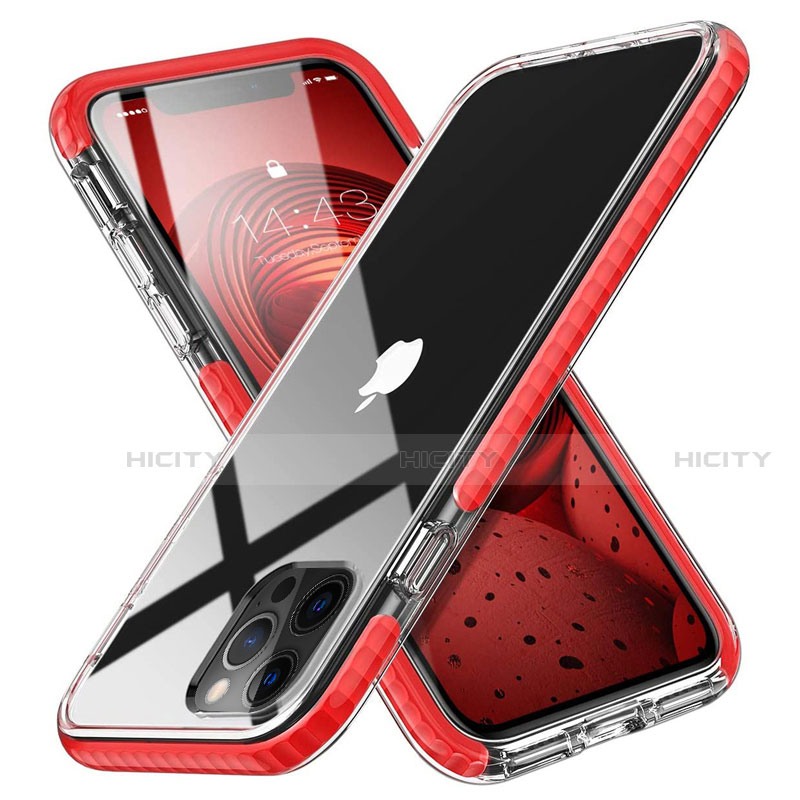 Apple iPhone 12 Pro Max用極薄ソフトケース シリコンケース 耐衝撃 全面保護 クリア透明 S03 アップル レッド