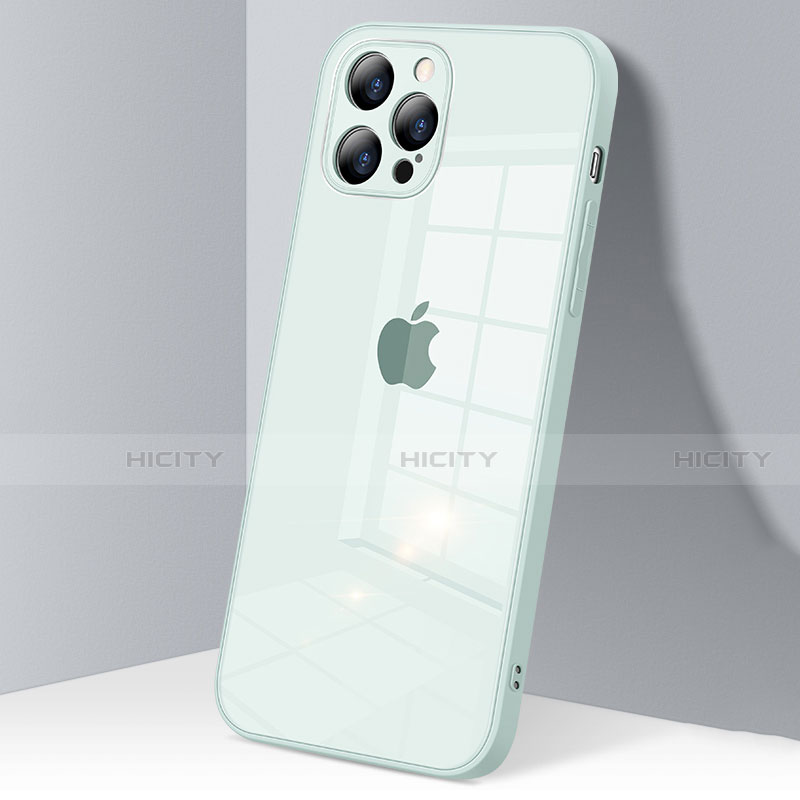 Apple iPhone 12 Pro Max用ハイブリットバンパーケース クリア透明 プラスチック 鏡面 カバー H06 アップル ライトグリーン