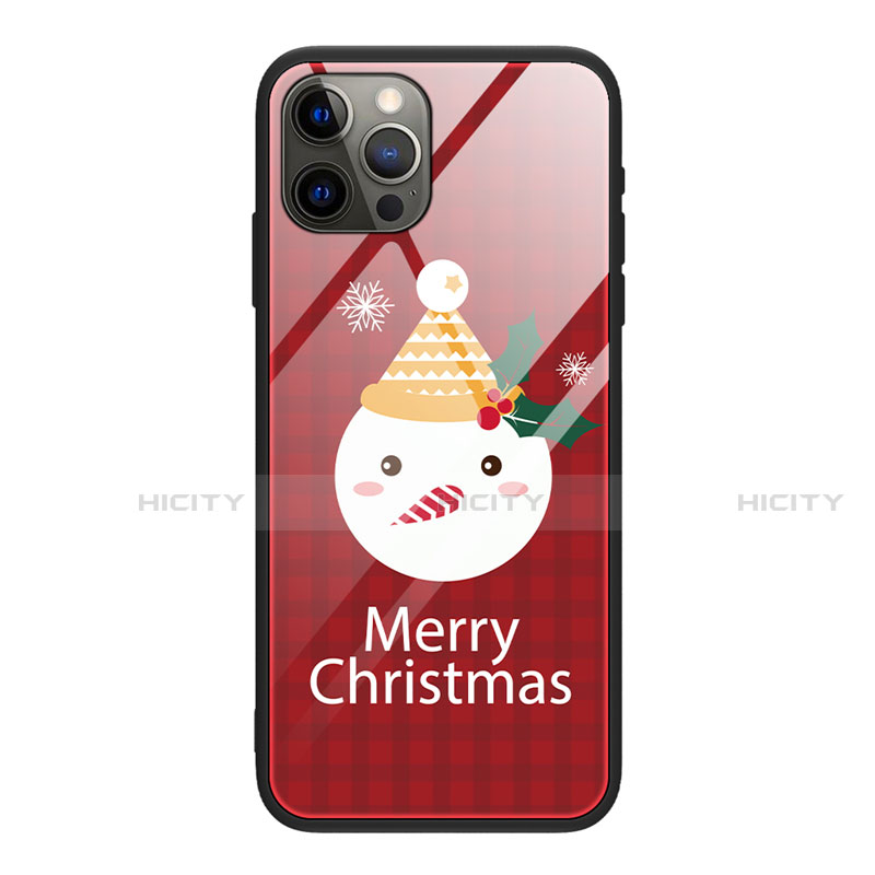 Apple iPhone 12 Pro Max用ハイブリットバンパーケース プラスチック パターン 鏡面 カバー クリスマス アップル ホワイト