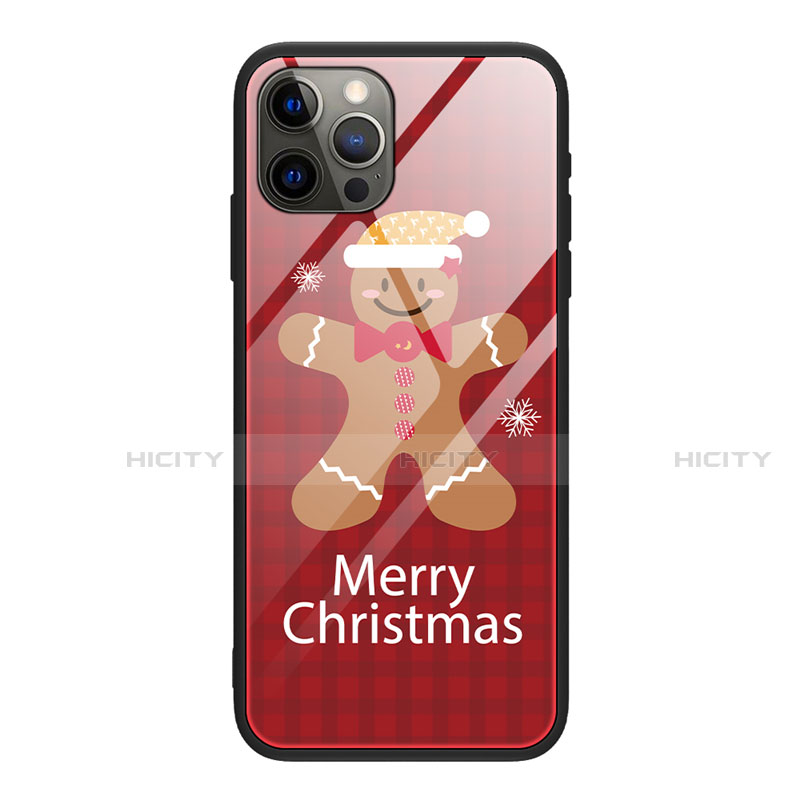 Apple iPhone 12 Pro Max用ハイブリットバンパーケース プラスチック パターン 鏡面 カバー クリスマス アップル ワインレッド