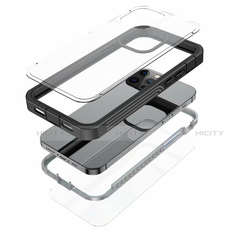 Apple iPhone 12 Pro Max用360度 フルカバーハイブリットバンパーケース クリア透明 プラスチック 鏡面 アップル ブラック