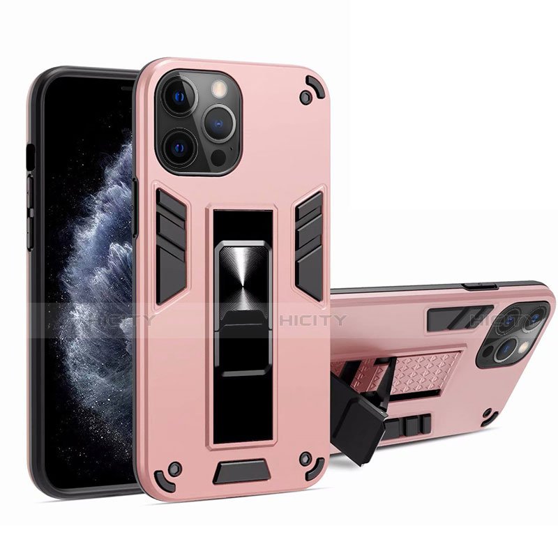 Apple iPhone 12 Pro Max用ハイブリットバンパーケース スタンド プラスチック 兼シリコーン カバー マグネット式 H01 アップル ピンク