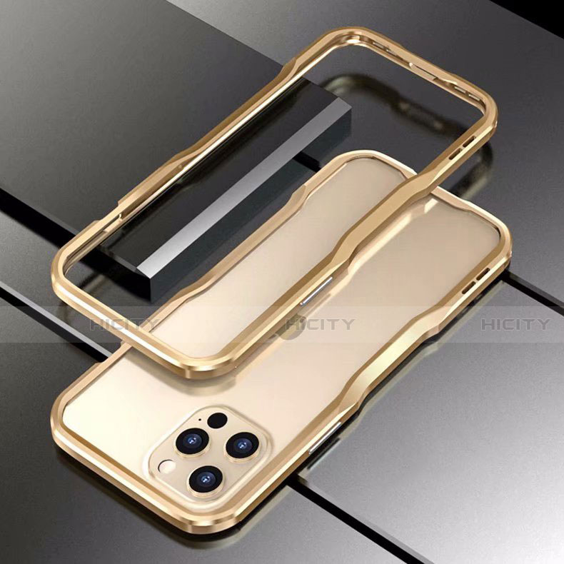 Apple iPhone 12 Pro Max用ケース 高級感 手触り良い アルミメタル 製の金属製 バンパー カバー T03 アップル ゴールド
