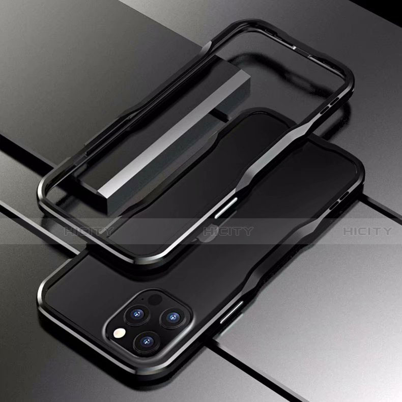 Apple iPhone 12 Pro Max用ケース 高級感 手触り良い アルミメタル 製の金属製 バンパー カバー T03 アップル ブラック