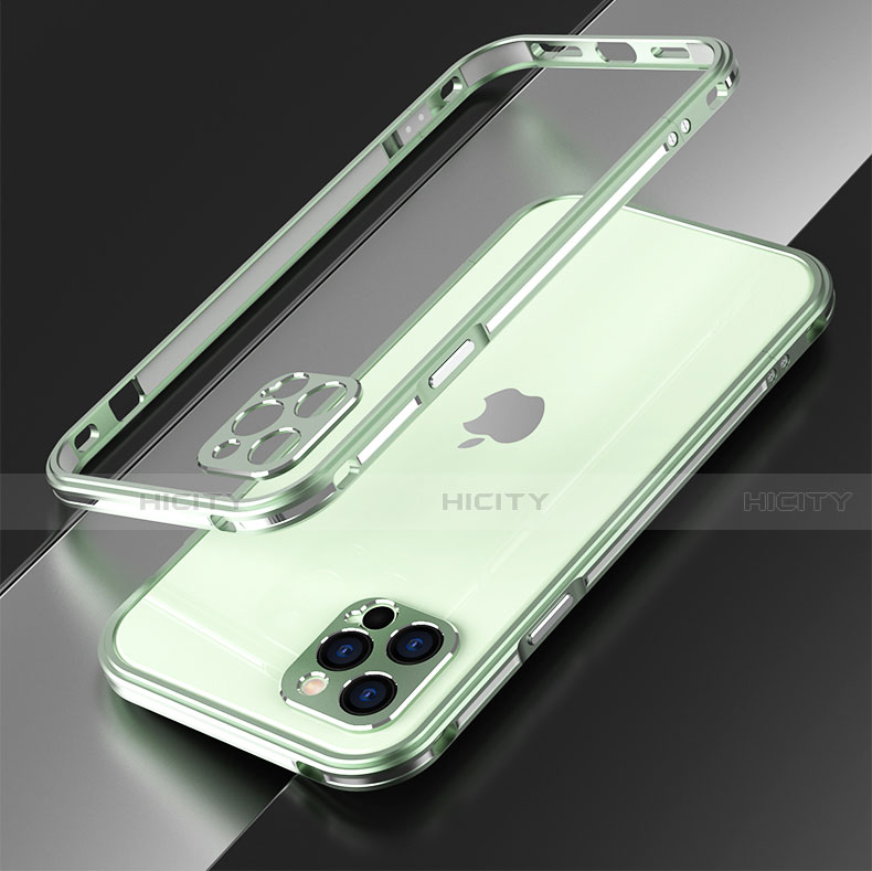 Apple iPhone 12 Pro Max用ケース 高級感 手触り良い アルミメタル 製の金属製 バンパー カバー N01 アップル ライトグリーン