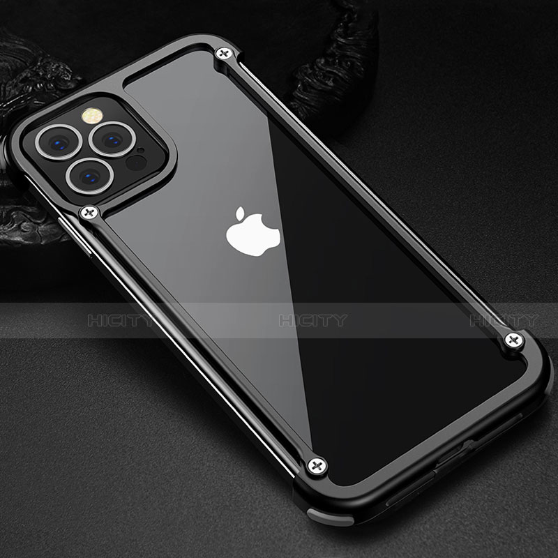 Apple iPhone 12 Pro Max用ケース 高級感 手触り良い アルミメタル 製の金属製 バンパー カバー N04 アップル ブラック