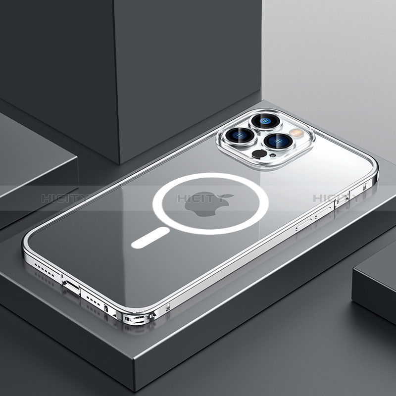 Apple iPhone 12 Pro Max用ケース 高級感 手触り良い メタル兼プラスチック バンパー Mag-Safe 磁気 Magnetic QC3 アップル シルバー