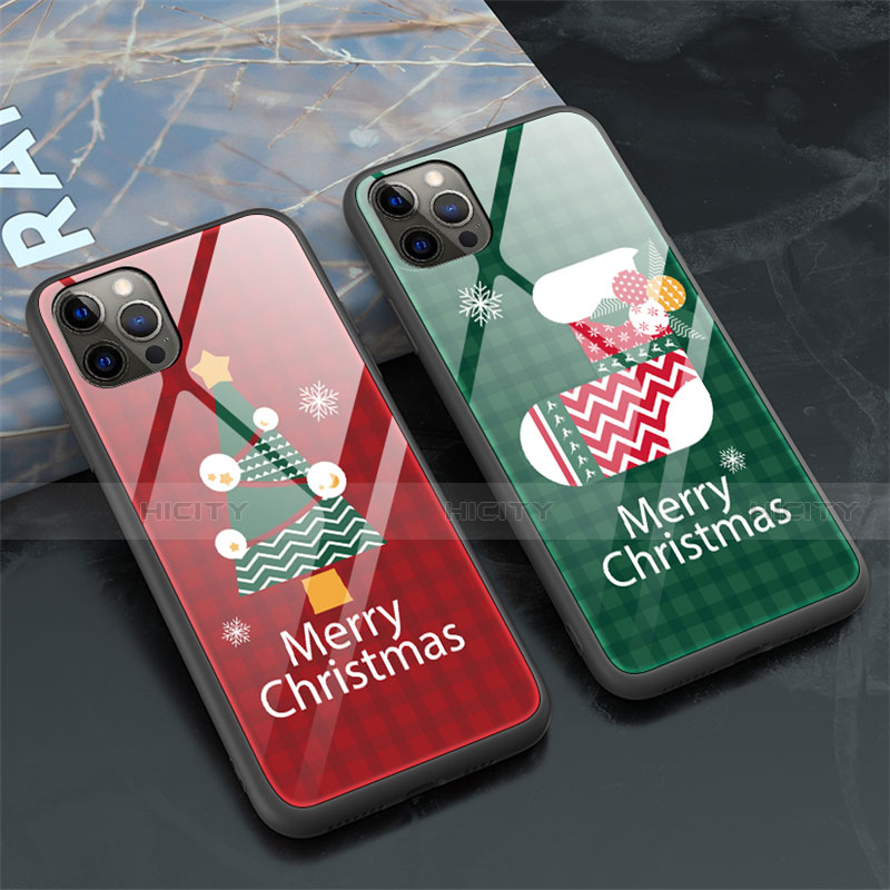 Apple iPhone 12 Pro Max用ハイブリットバンパーケース プラスチック パターン 鏡面 カバー クリスマス アップル 
