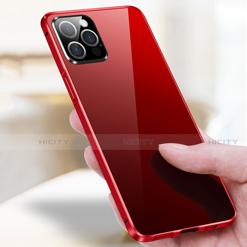 Apple iPhone 12 Pro Max用ケース 高級感 手触り良い アルミメタル 製の金属製 360度 フルカバーバンパー 鏡面 カバー T03 アップル 