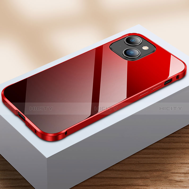 Apple iPhone 13用ケース 高級感 手触り良い アルミメタル 製の金属製 360度 フルカバーバンパー 鏡面 カバー M07 アップル レッド・ブラック