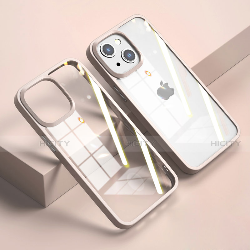 Apple iPhone 13用ハイブリットバンパーケース クリア透明 プラスチック 鏡面 カバー M04 アップル ローズゴールド