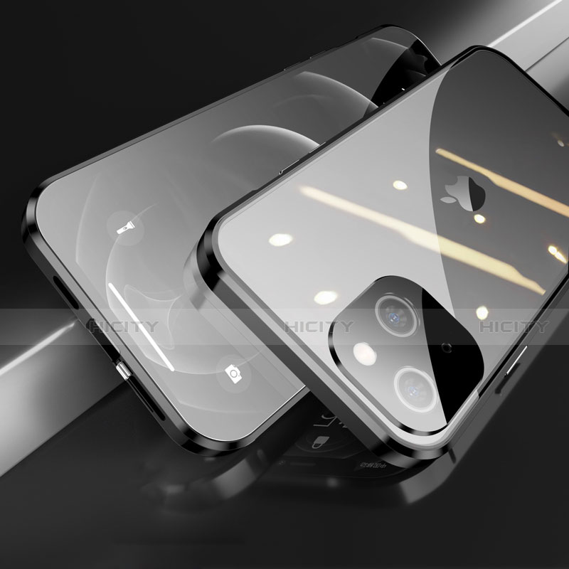 Apple iPhone 13用ケース 高級感 手触り良い アルミメタル 製の金属製 360度 フルカバーバンパー 鏡面 カバー M05 アップル ブラック