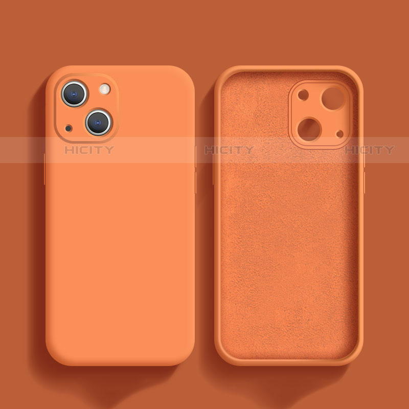Apple iPhone 13用360度 フルカバー極薄ソフトケース シリコンケース 耐衝撃 全面保護 バンパー S02 アップル オレンジ