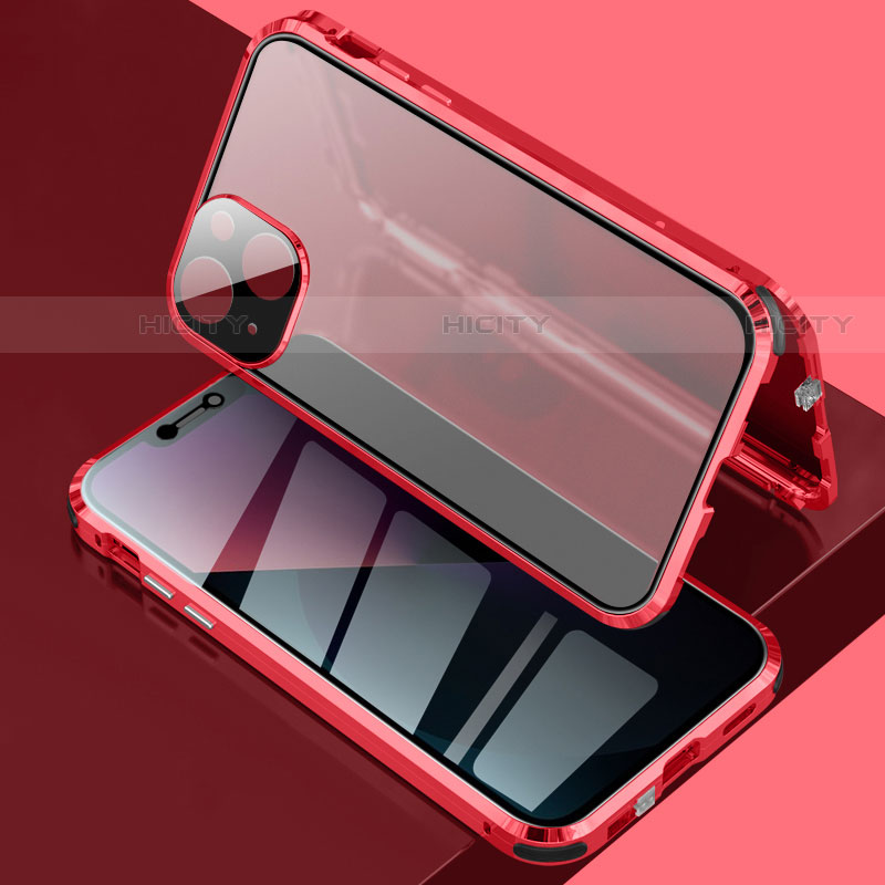 Apple iPhone 13用ケース 高級感 手触り良い アルミメタル 製の金属製 360度 フルカバーバンパー 鏡面 カバー アップル レッド