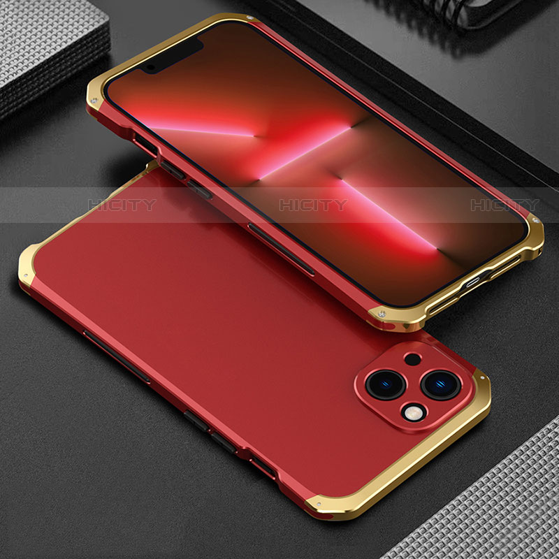 Apple iPhone 13用360度 フルカバー ケース 高級感 手触り良い アルミメタル 製の金属製 アップル ゴールド・レッド