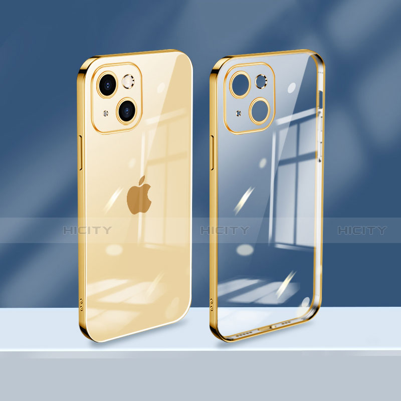 Apple iPhone 13用極薄ソフトケース シリコンケース 耐衝撃 全面保護 クリア透明 H08 アップル ゴールド