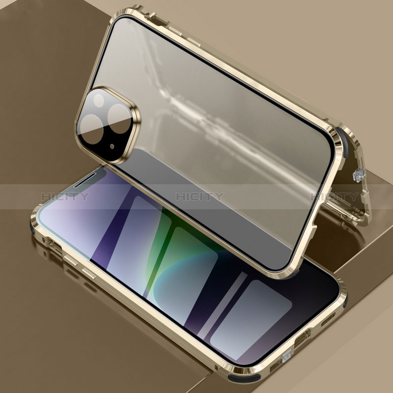 Apple iPhone 13用ケース 高級感 手触り良い アルミメタル 製の金属製 360度 フルカバーバンパー 鏡面 カバー LK3 アップル ゴールド