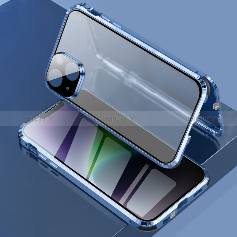 Apple iPhone 13用ケース 高級感 手触り良い アルミメタル 製の金属製 360度 フルカバーバンパー 鏡面 カバー LK3 アップル ネイビー
