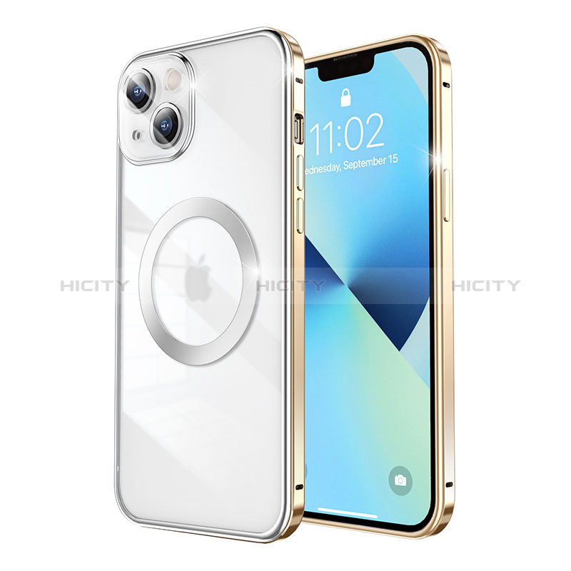 Apple iPhone 13用ケース 高級感 手触り良い メタル兼プラスチック バンパー Mag-Safe 磁気 Magnetic LF3 アップル ゴールド