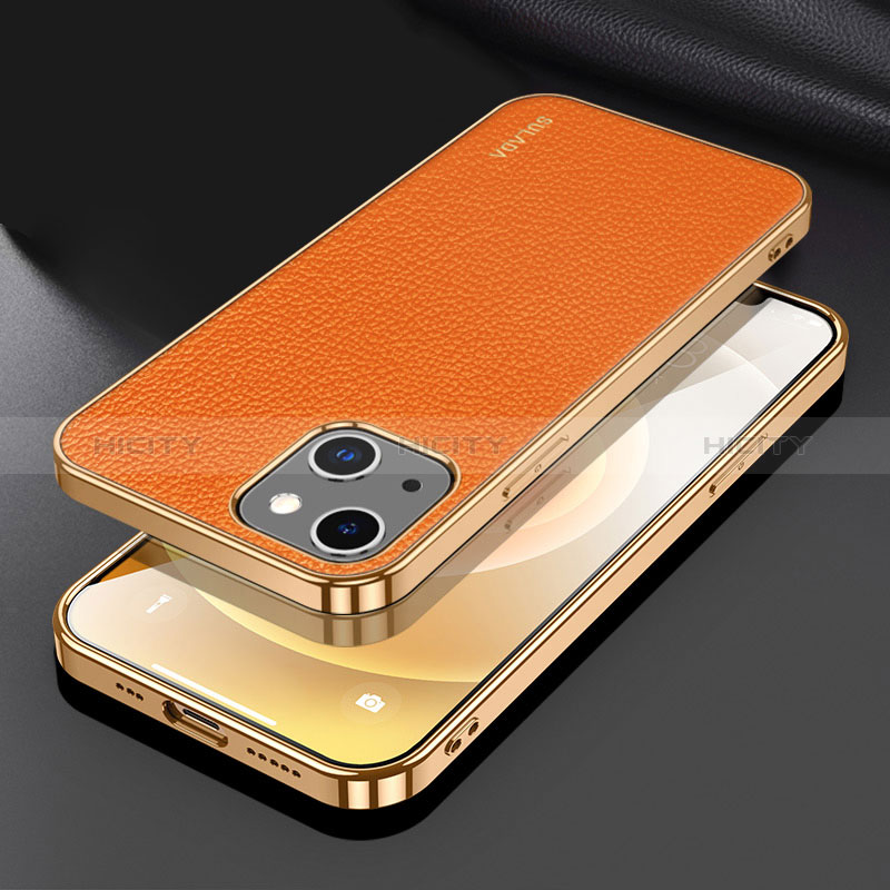 Apple iPhone 13用ケース 高級感 手触り良いレザー柄 LD3 アップル オレンジ