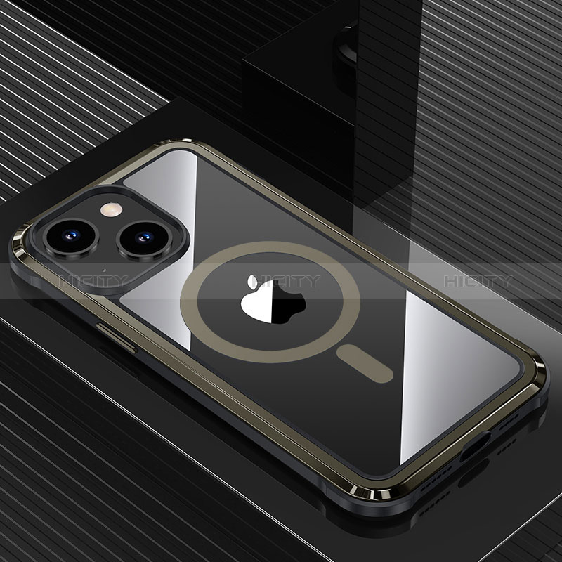 Apple iPhone 13用ケース 高級感 手触り良い アルミメタル 製の金属製 兼シリコン カバー Mag-Safe 磁気 Magnetic QC1 アップル ブラック