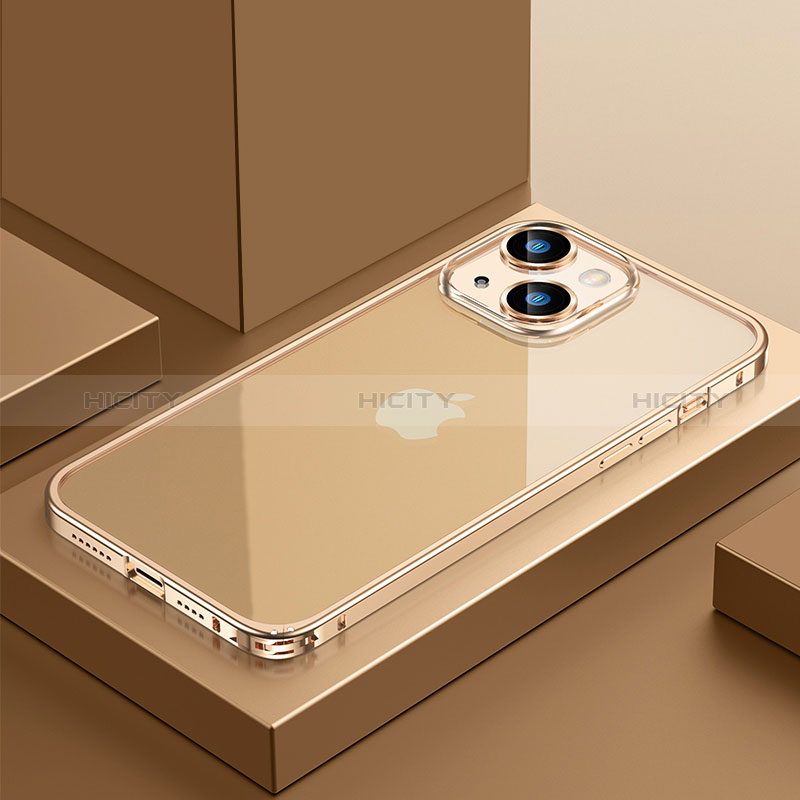 Apple iPhone 13用ケース 高級感 手触り良い メタル兼プラスチック バンパー QC4 アップル ゴールド