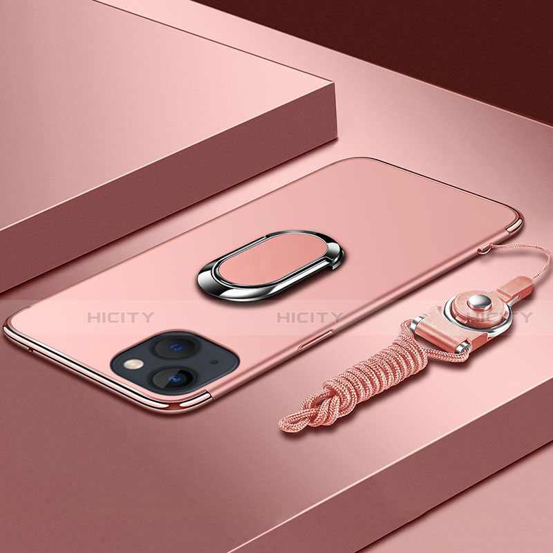 Apple iPhone 13用ケース 高級感 手触り良い メタル兼プラスチック バンパー アンド指輪 亦 ひも アップル 
