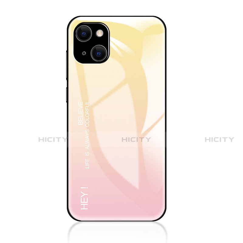 Apple iPhone 13用ハイブリットバンパーケース プラスチック 鏡面 虹 グラデーション 勾配色 カバー アップル 