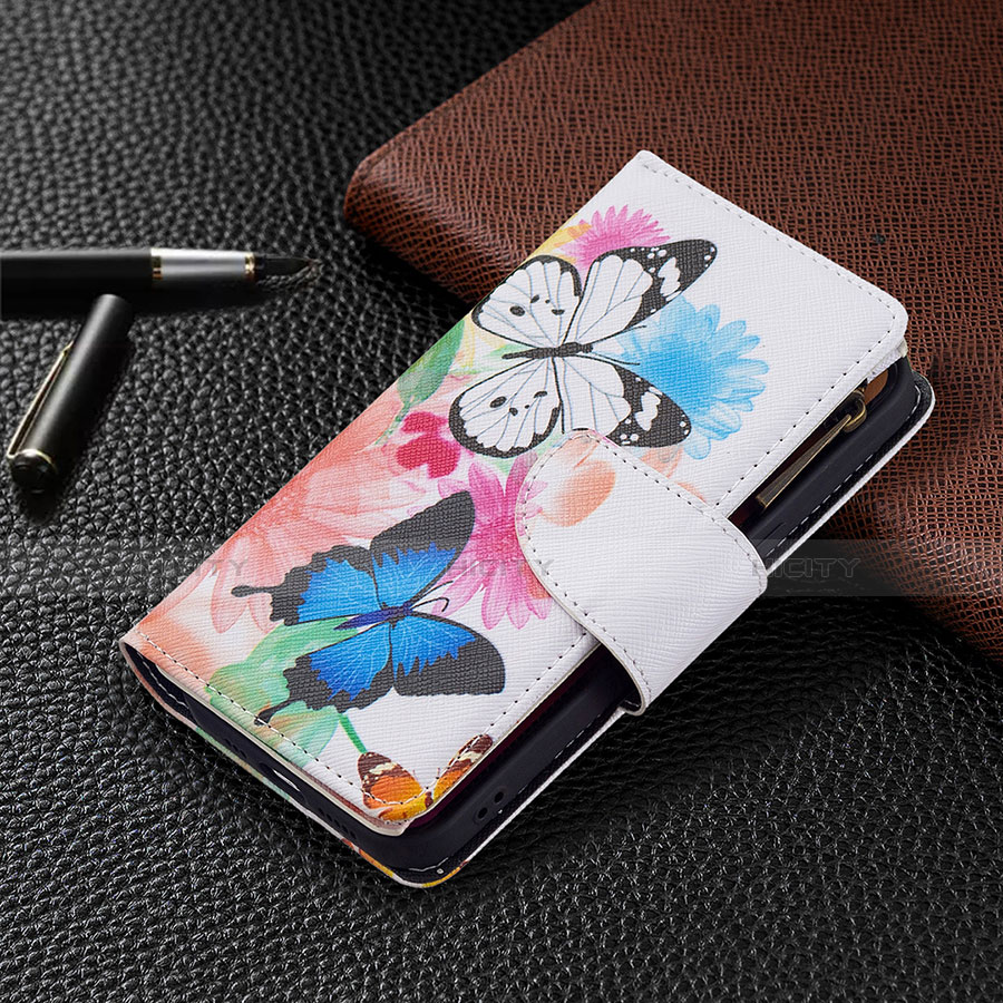 Apple iPhone 13 Mini用手帳型 レザーケース スタンド バタフライ 蝶 カバー L03 アップル ピンク