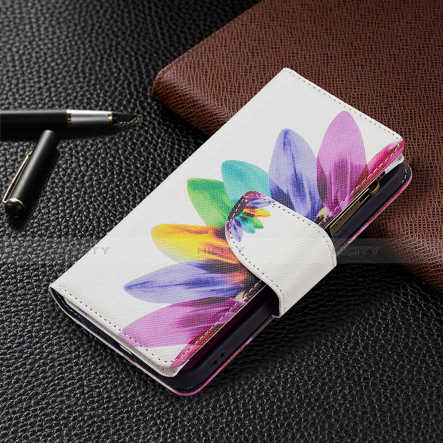 Apple iPhone 13 Mini用手帳型 レザーケース スタンド 花 カバー L03 アップル ピンク