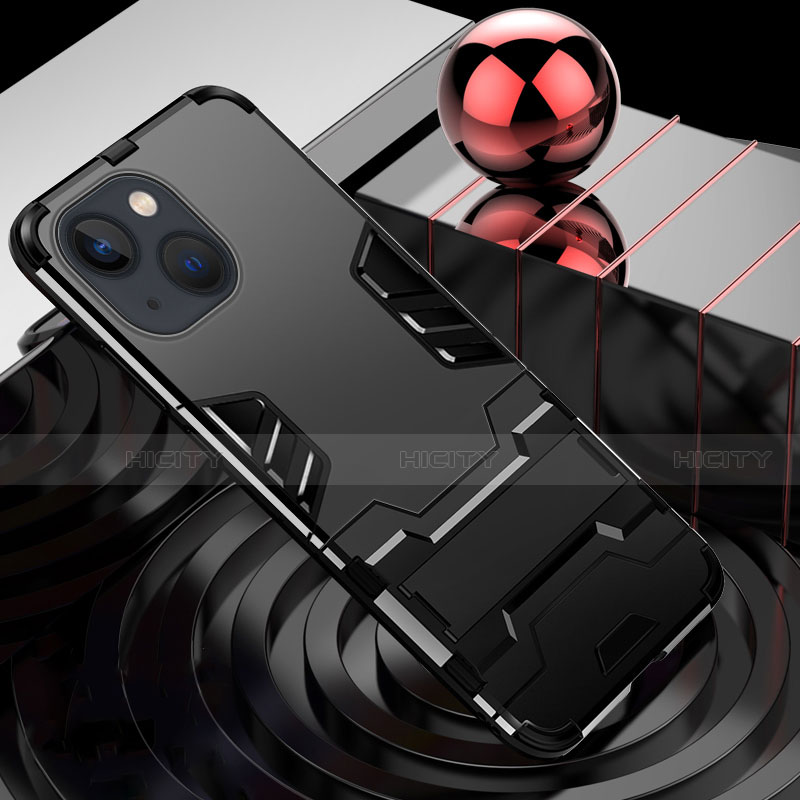 Apple iPhone 13 Mini用ハイブリットバンパーケース スタンド プラスチック 兼シリコーン カバー A06 アップル ブラック
