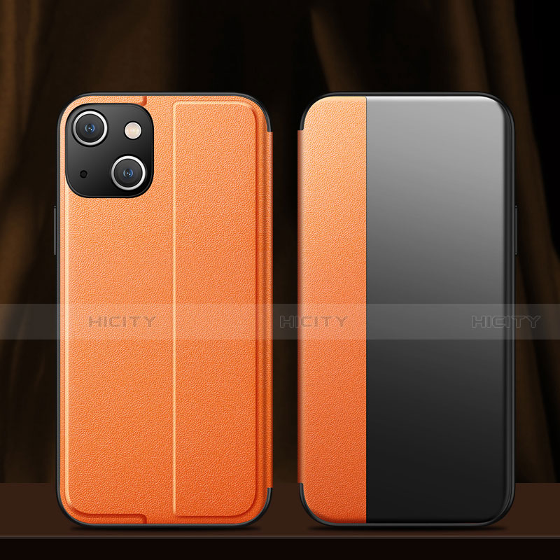 Apple iPhone 13 Mini用手帳型 レザーケース スタンド カバー M02 アップル オレンジ