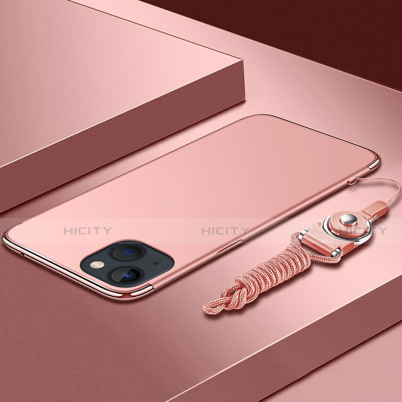 Apple iPhone 13 Mini用ケース 高級感 手触り良い メタル兼プラスチック バンパー 亦 ひも アップル ローズゴールド