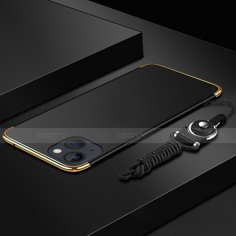 Apple iPhone 13 Mini用ケース 高級感 手触り良い メタル兼プラスチック バンパー 亦 ひも アップル ブラック