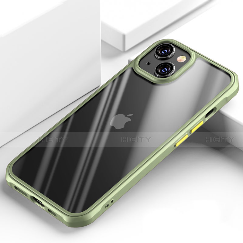 Apple iPhone 13 Mini用ハイブリットバンパーケース クリア透明 プラスチック 鏡面 カバー M03 アップル グリーン