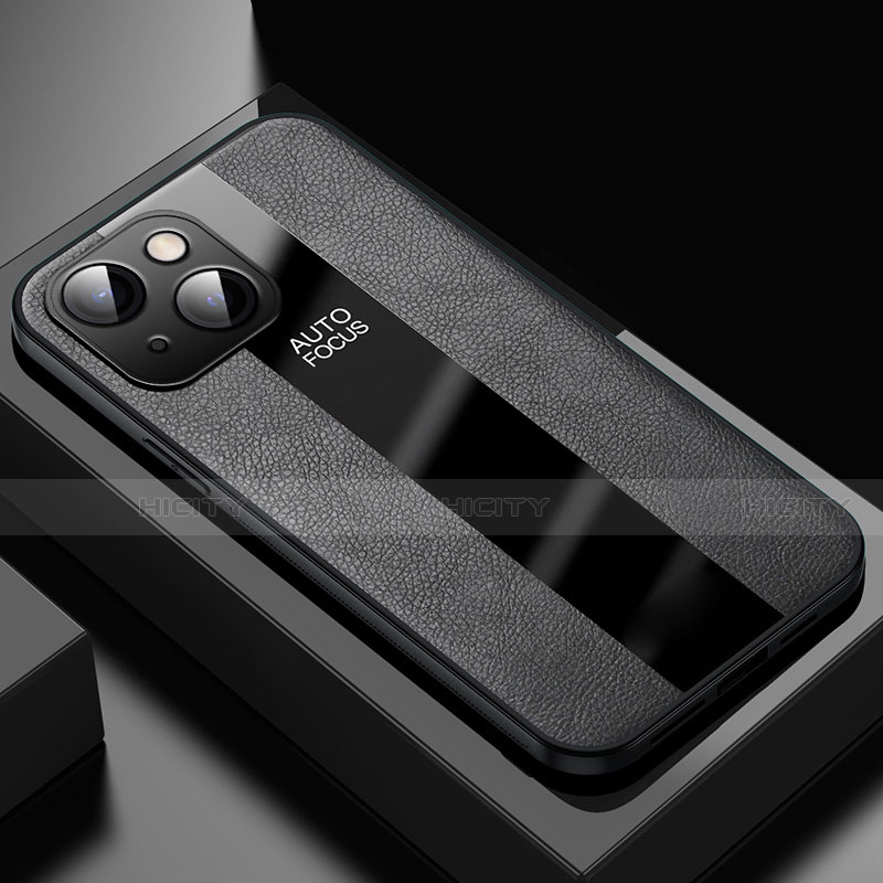 Apple iPhone 13 Mini用シリコンケース ソフトタッチラバー レザー柄 カバー S04 アップル ブラック