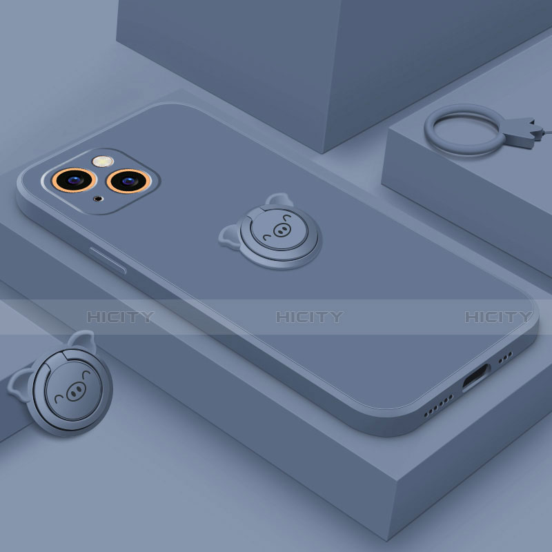 Apple iPhone 13 Mini用極薄ソフトケース シリコンケース 耐衝撃 全面保護 アンド指輪 マグネット式 バンパー A07 アップル ネイビー
