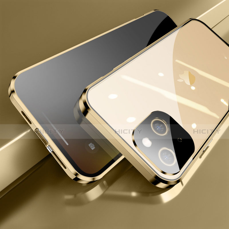 Apple iPhone 13 Mini用ケース 高級感 手触り良い アルミメタル 製の金属製 360度 フルカバーバンパー 鏡面 カバー M06 アップル ゴールド