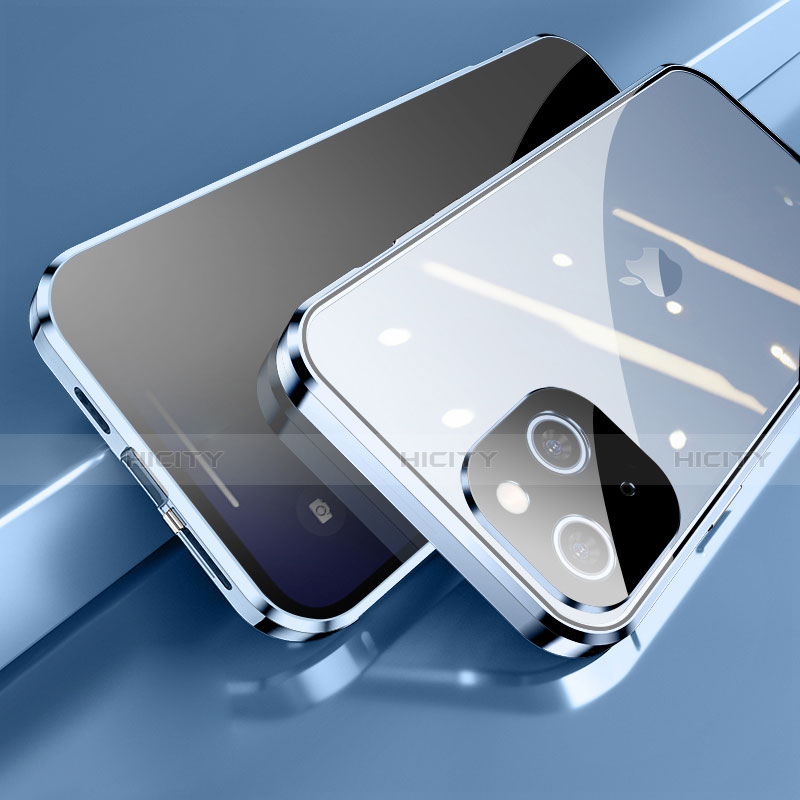 Apple iPhone 13 Mini用ケース 高級感 手触り良い アルミメタル 製の金属製 360度 フルカバーバンパー 鏡面 カバー M06 アップル ネイビー