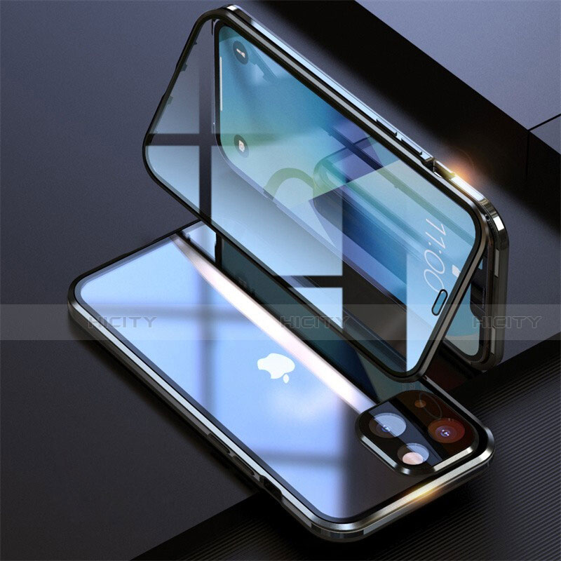 Apple iPhone 13 Mini用ケース 高級感 手触り良い アルミメタル 製の金属製 360度 フルカバーバンパー 鏡面 カバー M08 アップル ブラック