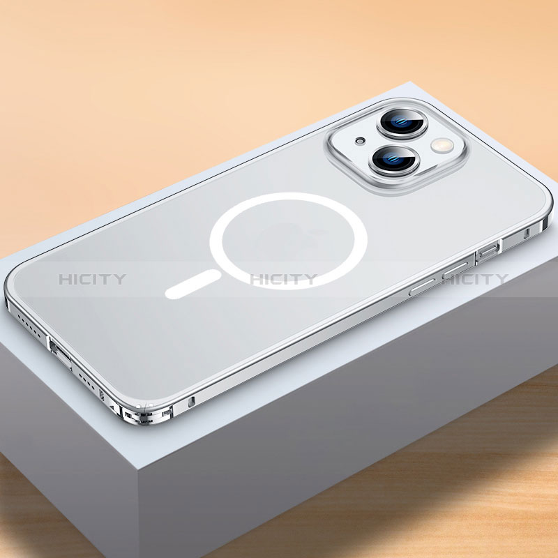 Apple iPhone 13 Mini用ケース 高級感 手触り良い メタル兼プラスチック バンパー Mag-Safe 磁気 Magnetic QC2 アップル シルバー