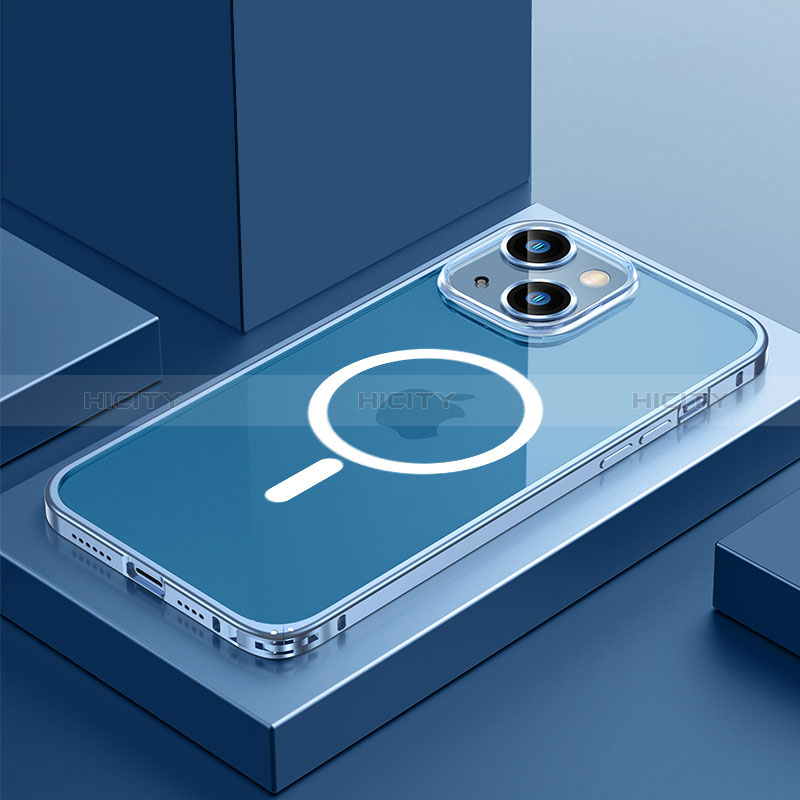 Apple iPhone 13 Mini用ケース 高級感 手触り良い メタル兼プラスチック バンパー Mag-Safe 磁気 Magnetic QC3 アップル ネイビー