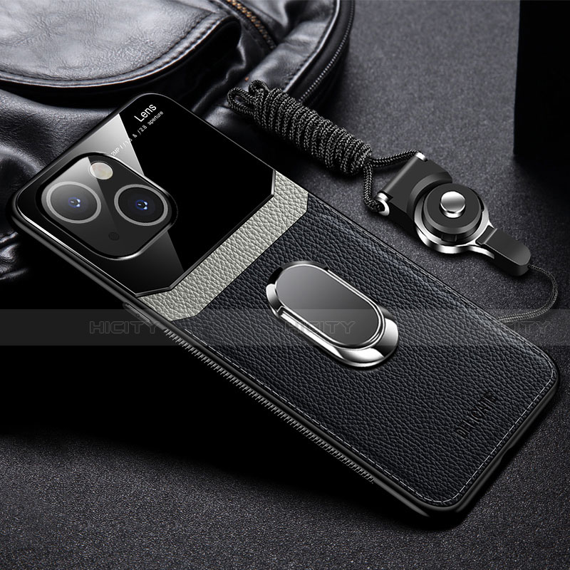 Apple iPhone 13 Mini用シリコンケース ソフトタッチラバー レザー柄 アンド指輪 マグネット式 S03 アップル