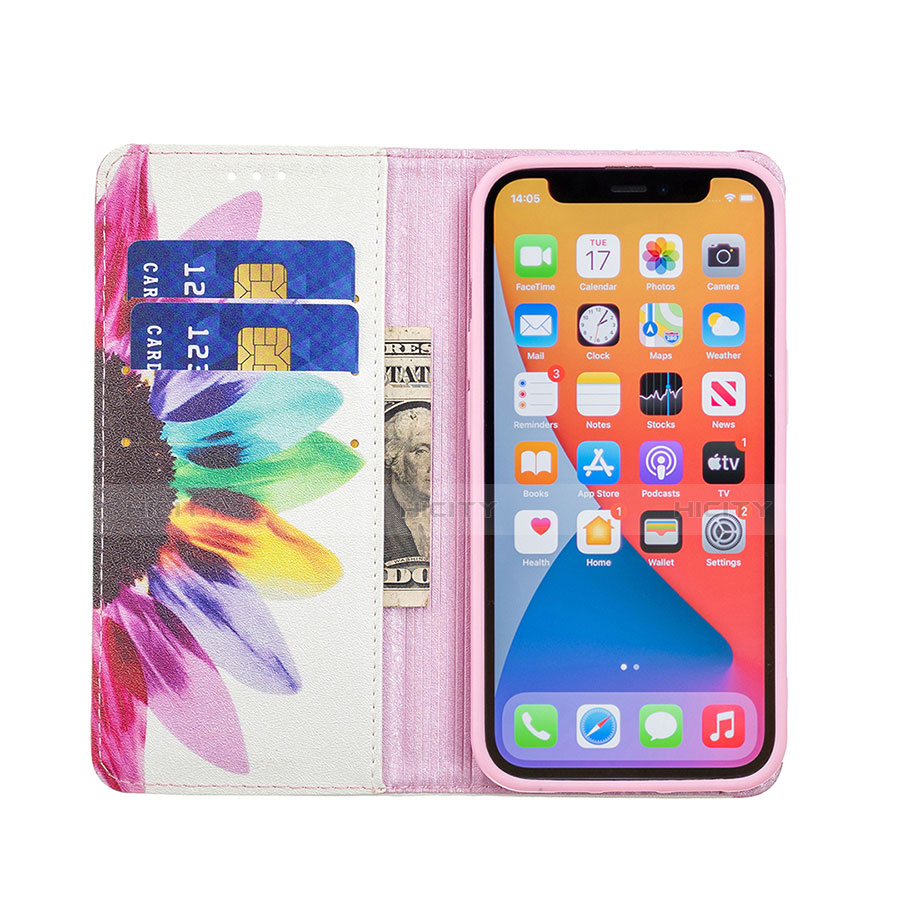 Apple iPhone 13 Pro用手帳型 レザーケース スタンド 花 カバー L01 アップル ピンク