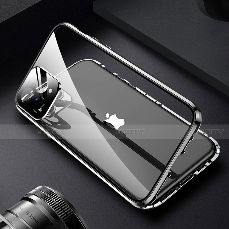 Apple iPhone 13 Pro用ケース 高級感 手触り良い アルミメタル 製の金属製 360度 フルカバーバンパー 鏡面 カバー M09 アップル ブラック