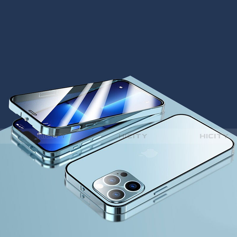 Apple iPhone 13 Pro用ケース 高級感 手触り良い アルミメタル 製の金属製 360度 フルカバーバンパー 鏡面 カバー M10 アップル ネイビー