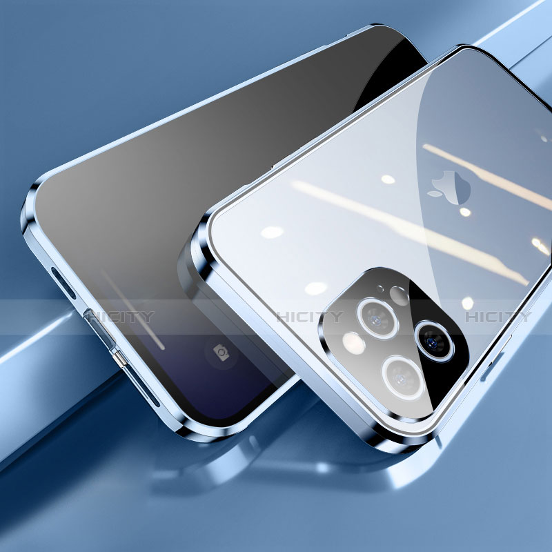 Apple iPhone 13 Pro用ケース 高級感 手触り良い アルミメタル 製の金属製 360度 フルカバーバンパー 鏡面 カバー M04 アップル ネイビー