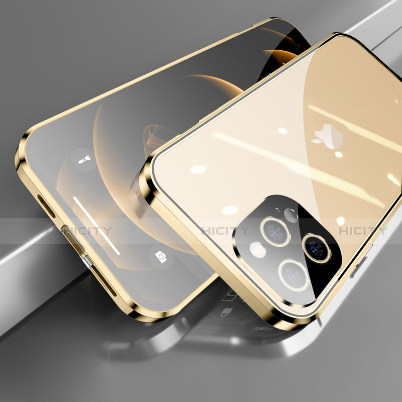 Apple iPhone 13 Pro用ケース 高級感 手触り良い アルミメタル 製の金属製 360度 フルカバーバンパー 鏡面 カバー M05 アップル ゴールド